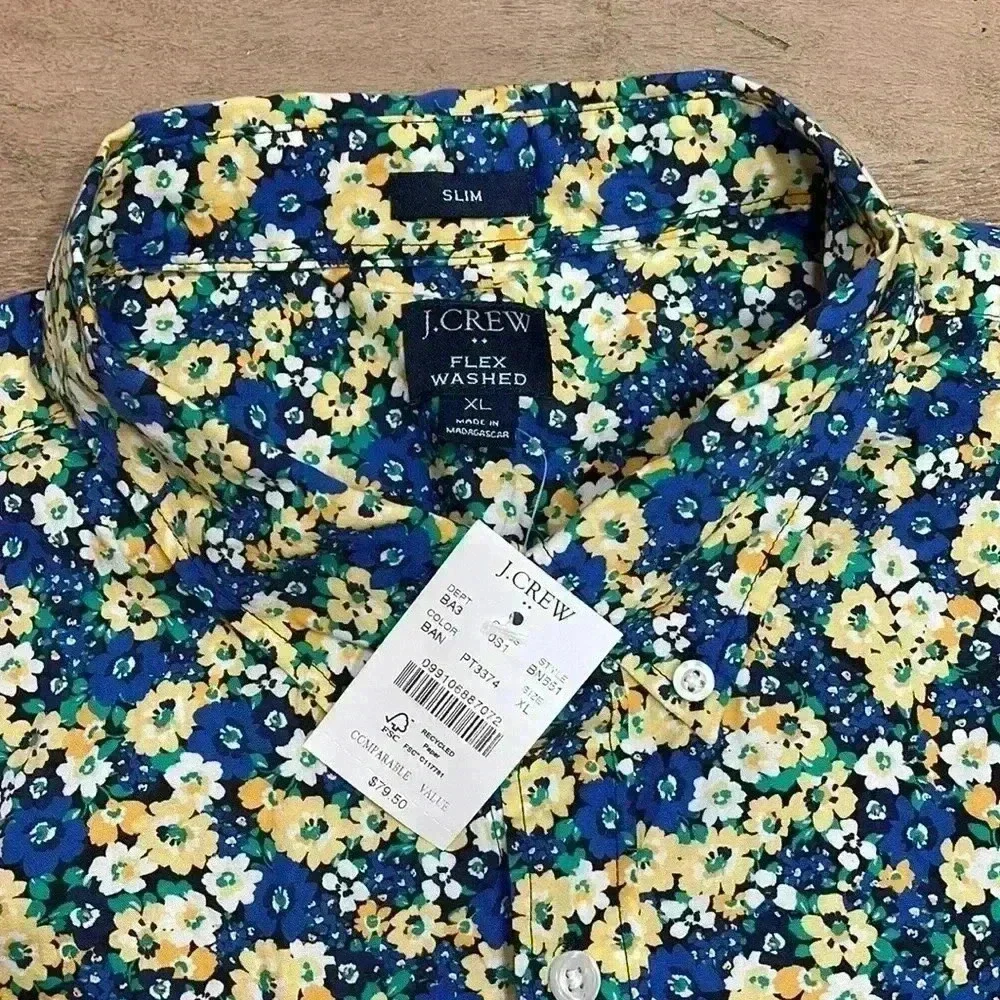 J Crew slim flex washed floral button down size XL